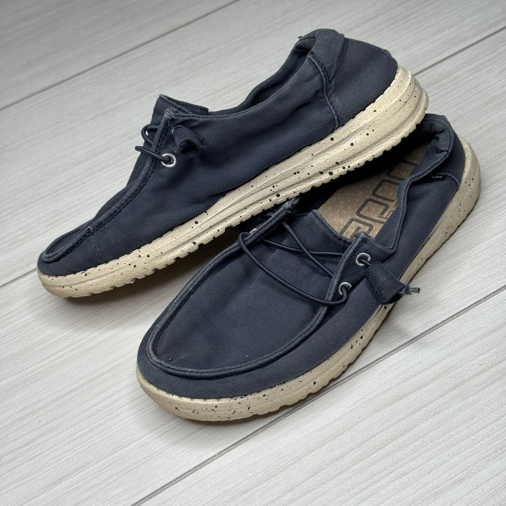 Hey Dude Women's Wendy Casual Shoes Loafers‎ Canvas Navy Blue Comfort Size 5